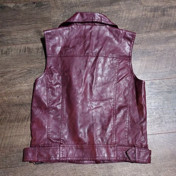 Biker Vest Rag Cie Full Zip Burgendy Flux Leather Moto Gillet Size M - Picture 8 of 11